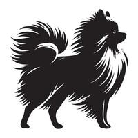 ilustração do uma pomerânia cachorro em pé dentro Preto e branco vetor