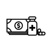 pilha do dinheiro com medicamento, ilustração do médico custo ícone vetor