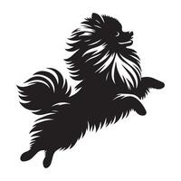 ilustração do uma pomerânia cachorro pulando dentro Preto e branco vetor