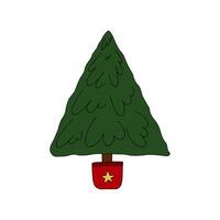 mão desenhado Natal árvore dentro Panela com estrela. plano ilustração vetor