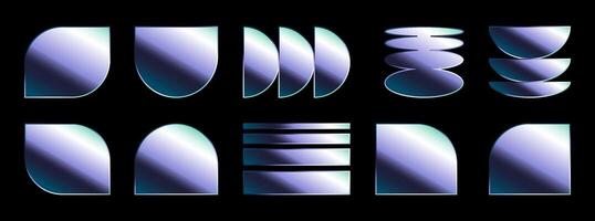 ano 2000 abstrato metálico gradiente formas e figuras. decorativo elementos para gráfico projeto, na moda brutalista formulários dentro Anos 2000 estética. vetor