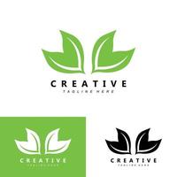 planta e design de logotipo, conceito natural minimalista simples, decoração verde vetor