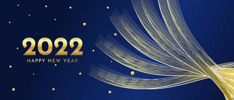 luxuoso fundo de ano novo de 2022 com ondas douradas e partículas cintilantes. é adequado para banner, pôster, publicidade, etc. vetor