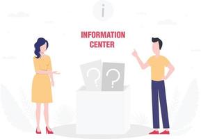 dois povos masculino e feminino em pé perto do centro de informações e polegares para cima. vetor