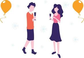 um menino e uma menina tomando o vinho, aproveitando a festa de ano novo. vetor