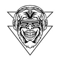 macaco cyberpunk com silhueta de fone de ouvido vetor