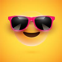 Smiley 3D alta detalhado com óculos de sol em um fundo colorido, ilustração vetorial vetor