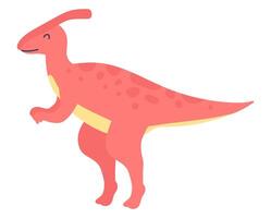 fofa vermelho dinossauro dentro plano Projeto. engraçado pré-histórico parasaurolophus dino. ilustração isolado. vetor