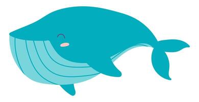 fofa azul baleia dentro plano Projeto. feliz embaixo da agua grande peixe natação profundo. ilustração isolado. vetor