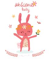 cartão de chuveiro de bebê com coelho bonito dos desenhos animados vetor