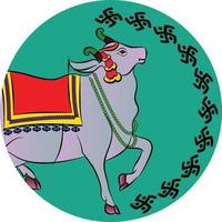 vaca sagrada na arte popular tradicional indiana kalamkari em tecidos de linho. ele pode ser usado para um livro de colorir, estampas de tecido, capa de telefone, cartão de felicitações. logotipo, calendário vetor