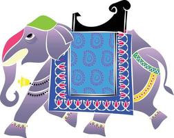 elefante renderizado em estilo pichwai. arte popular indiana. para um livro de colorir, estampas de tecido têxtil, capa de telefone, cartão de felicitações. logotipo, calendário vetor