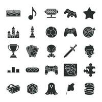 jogos, jogos gêneros e atributos ícone definir, incluído ícones Como controle de video game, teclado, virtual realidade, castelo e Mais símbolos coleção, logotipo isolado ilustração vetor