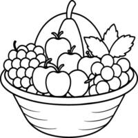 fruta cesta linha arte ilustração para a coloração livro. frutas coloração página vetor