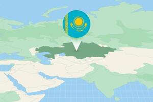 mapa ilustração do Cazaquistão com a bandeira. cartográfico ilustração do Cazaquistão e vizinho países. vetor