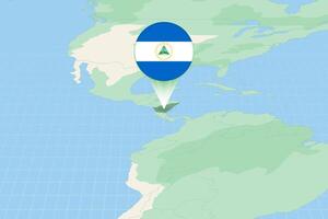mapa ilustração do Nicarágua com a bandeira. cartográfico ilustração do Nicarágua e vizinho países. vetor