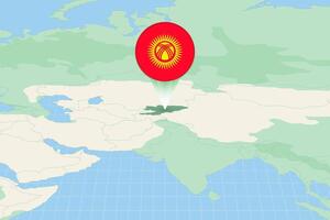 mapa ilustração do Quirguistão com a bandeira. cartográfico ilustração do Quirguistão e vizinho países. vetor