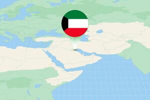 mapa ilustração do Kuwait com a bandeira. cartográfico ilustração do Kuwait e vizinho países. vetor