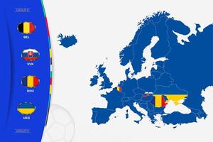 mapa do Europa com marcado mapas do países participando dentro grupo e do a europeu futebol torneio 2024. vetor