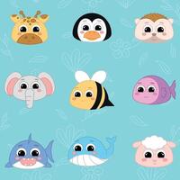 fofa kawaii emoji animal ícones conjunto vetor