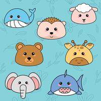 fofa kawaii emoji animal ícones conjunto vetor