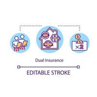 ícone do conceito de seguro duplo. solução legal. imobiliária. contrato duplo de propriedade. ilustração de linha fina de ideia de recuperação de pagamento. desenho de cor rgb de contorno isolado vetor. curso editável vetor