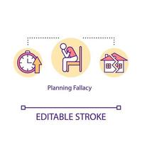 ícone do conceito de falácia de planejamento. prazo faltando ilustração de linha fina de ideia. erro e problema de gerenciamento de tempo pobre. fracasso, problema de vida. desenho de cor rgb de contorno isolado vetor. curso editável vetor
