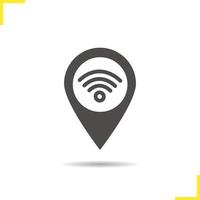 ícone de ponto de acesso wi-fi. soltar o símbolo da silhueta de sombra. identificar com sinal wi fi dentro. marca de geolocalização da Internet. espaço negativo. ilustração isolada do vetor