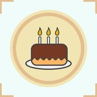 ícone de cor do bolo de aniversário. bolo de chocolate com velas. ilustração isolada do vetor