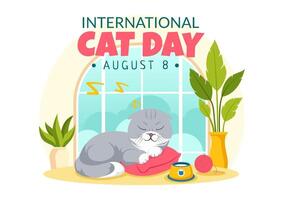 internacional gato dia ilustração em agosto 8 com gatos animais amor celebração dentro plano desenho animado fundo Projeto vetor