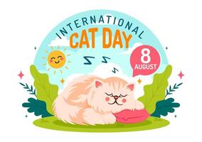 internacional gato dia ilustração em agosto 8 com gatos animais amor celebração dentro plano desenho animado fundo Projeto vetor