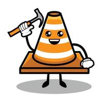 desenho de mascote de cone de trânsito fofo vetor