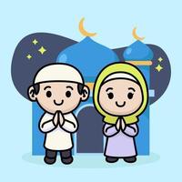 filhos bonitos de casal muçulmano vetor