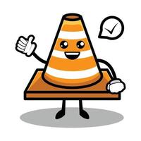 desenho de mascote de cone de trânsito fofo vetor