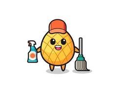 personagem de abacaxi fofo como mascote de serviços de limpeza vetor