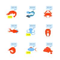 Conjunto de ícones de preço de frutos do mar vetor