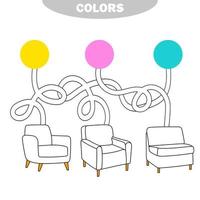 escolha uma cor e pinte a cadeira da cor certa. livro de colorir para crianças vetor