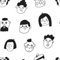 conjunto de rostos de personagens em estilo doodle, padrão sem emenda de vetor