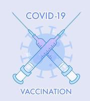 covid-19 ilustração de sonhadoras seringas roxas cruzadas, vacinação contra coronavírus. vetor eps 10