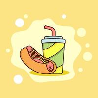 quente cachorro ilustração com bebida. isolado velozes Comida ícone conceito. plano desenho animado estilo vetor