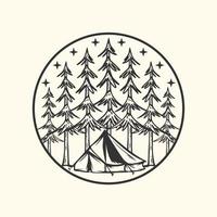 design de logotipo camping na natureza ilustração vintage vetor