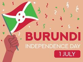 Burundi independência dia 1 julho. Burundi bandeira dentro mão. cumprimento cartão, poster, bandeira modelo vetor