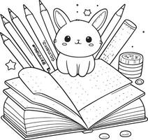 kawaii gatos, desenho animado personagens, fofa linhas e colorida coloração Páginas. vetor