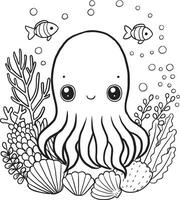 medusa, kawaii, desenho animado personagens, fofa linhas e cores, coloração Páginas vetor