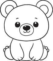 urso, kawaii, desenho animado personagens, fofa linhas e colorida coloração Páginas. vetor