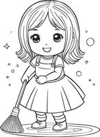 menina varrendo a chão, kawaii desenho animado personagens, fofa linhas e cores, coloração página vetor