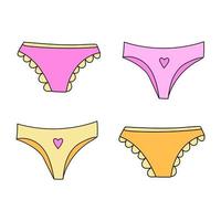 calcinha de vetor. conjunto de quatro tipos de roupas íntimas femininas - rosa e amarela. vetor