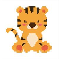 pixel arte animais ícones coleção. 8 mordeu retro estilo ilustração conjunto do tigre, urso, Raposa, hipopótamo girafa, zebra, leão, elefante. melhor para Móvel jogos projeto, decoração, adesivos. vetor