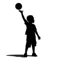 uma criança tocam com uma bola silhueta isolado vetor