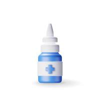 3d remédio spray garrafa isolado em branco. render oral spray dentro vidro pacote. aerossol para boca e garganta. médico medicamento, Vitamina, antibiótico. cuidados de saúde farmacia. vetor